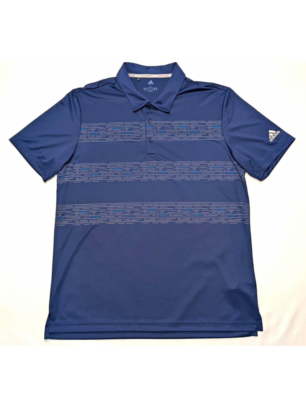 adidas Collegiate Navy Broken Dashed Stripes Golf Polo Shirt Short Sleeve Sz L